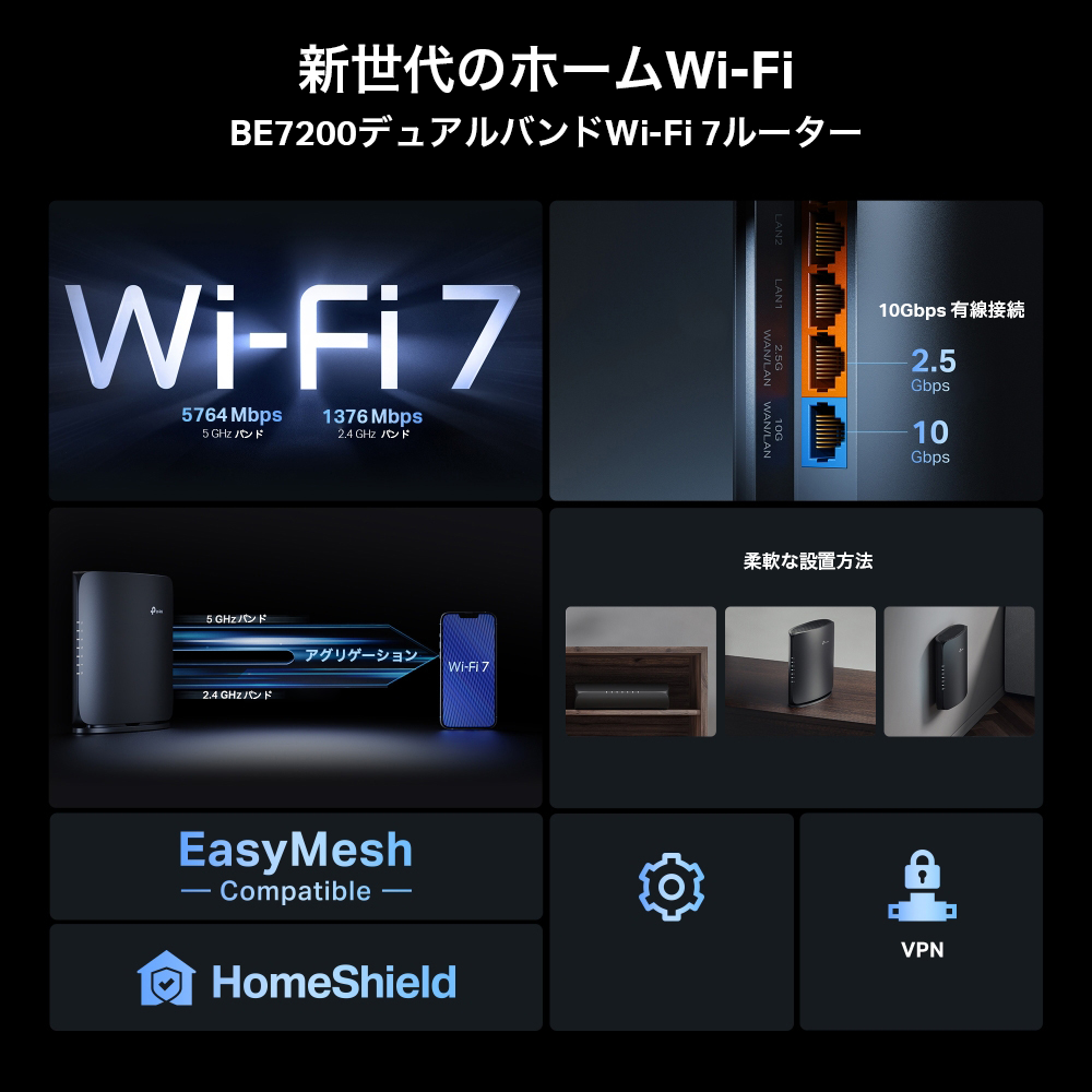 Archer BE7200 | BE7200 デュアルバンドWi-Fi 7ルーター | TP-Link 日本