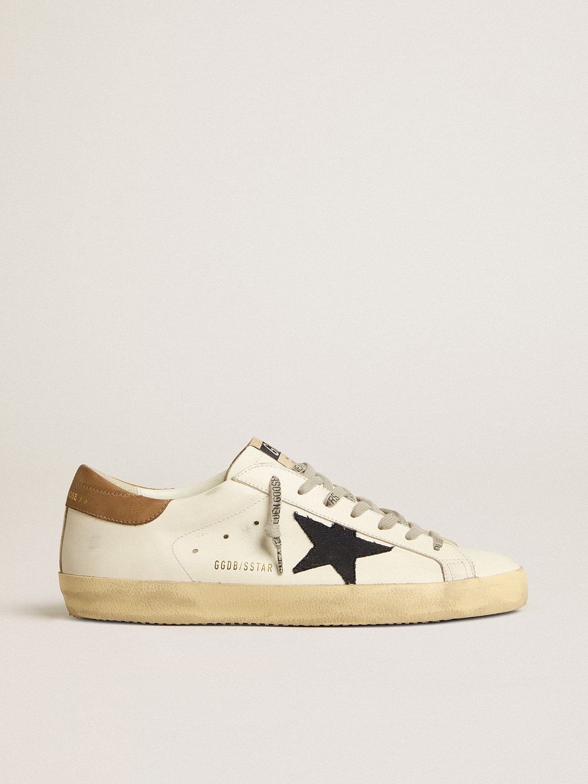 Men's Super-Star in white leather with midnight-blue canvas star