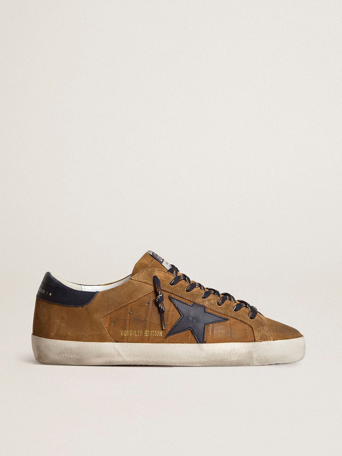 Men's Super-Star LTD in tobacco-colored croc-print leather with