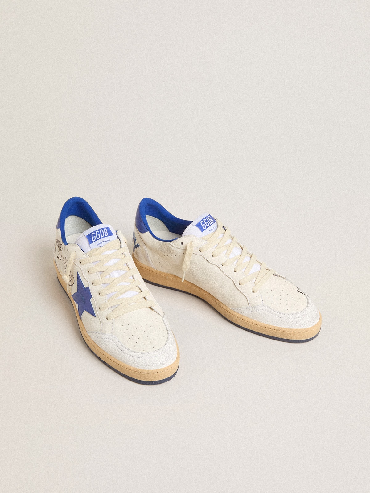 Men's Ball Star Wishes in white nappa leather with a bright blue
