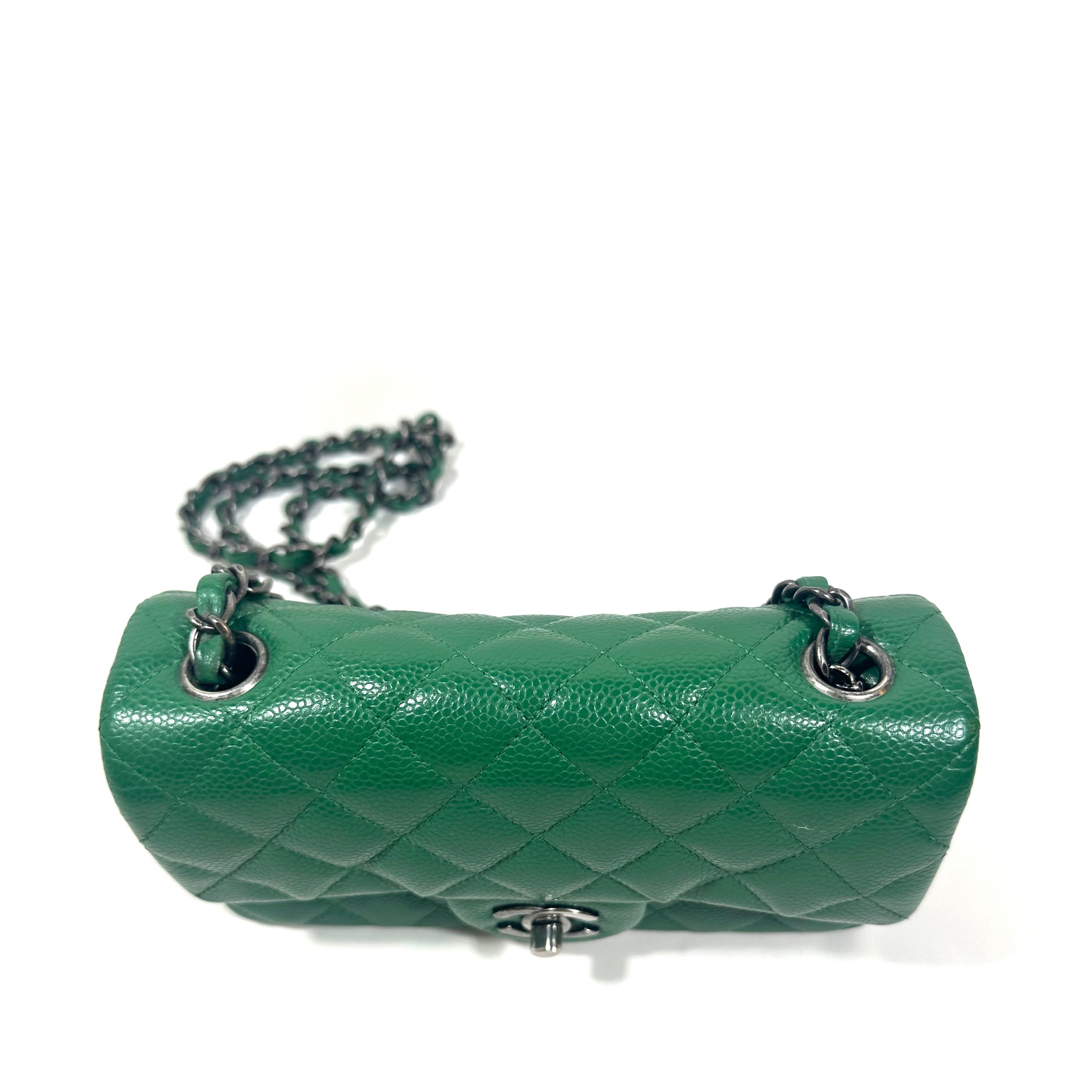 Chanel Mini Flap Bag in Green Quilted Caviar Leather - Still in