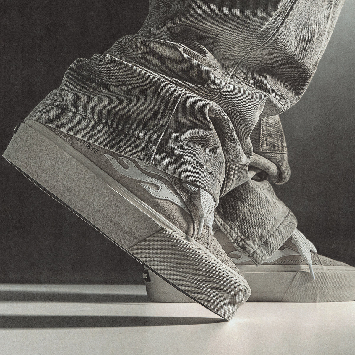 STRAYE Logan Stomper Cream Hairy Suede + Canvas platform skate shoe