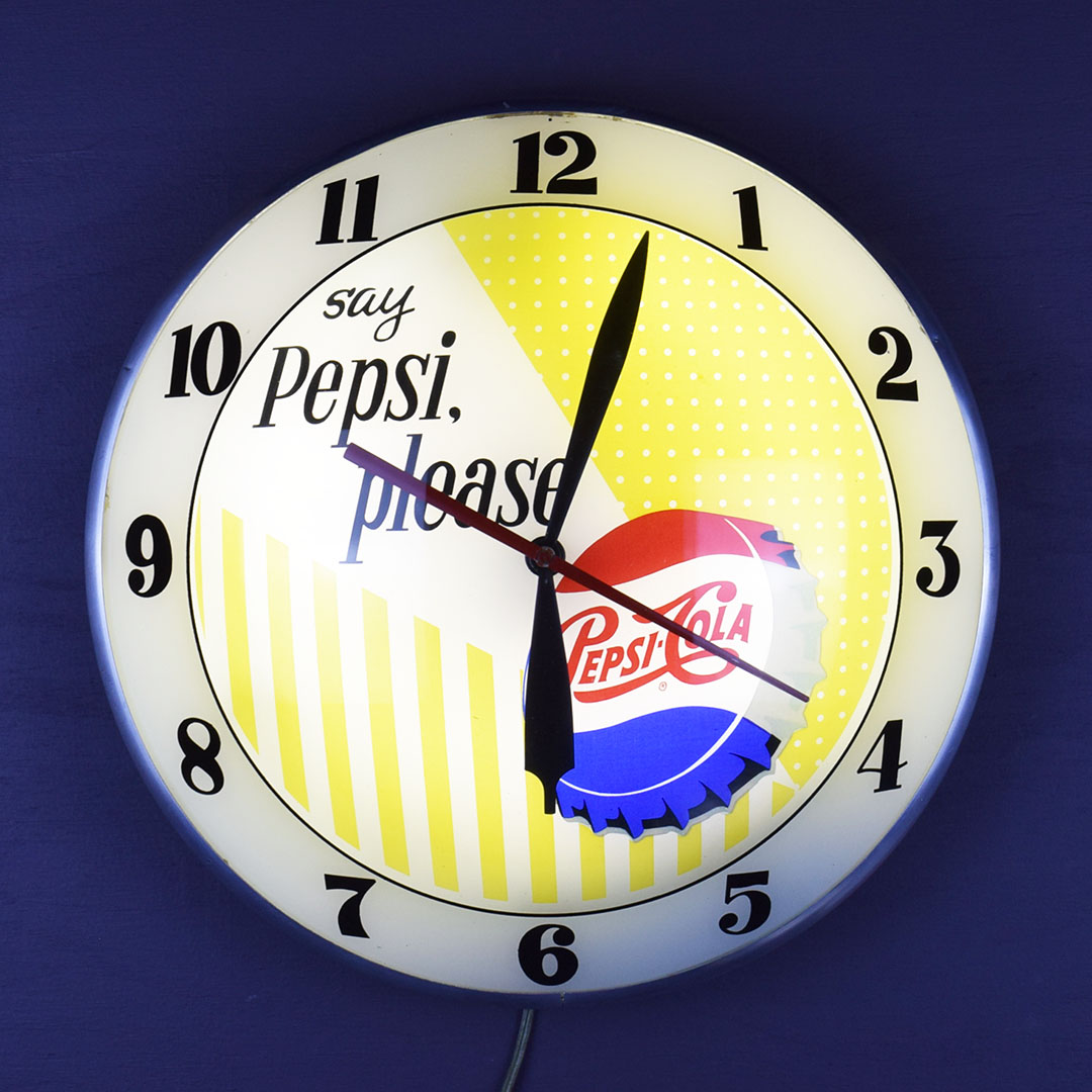 Say Pepsi Please Double Bubble Light Up Clock Works Great 1961