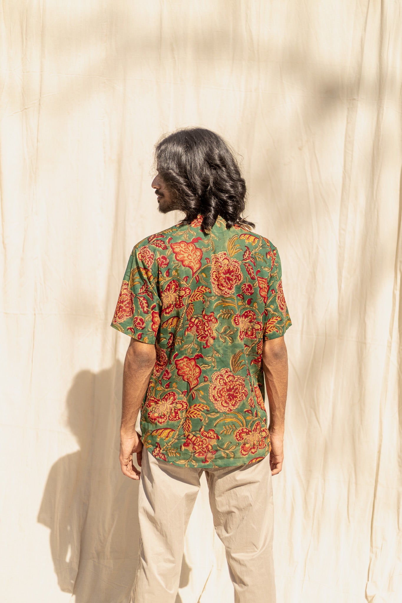 Floral Hand-Block Printed Orchid Cotton Comfort Loungewear Shirt