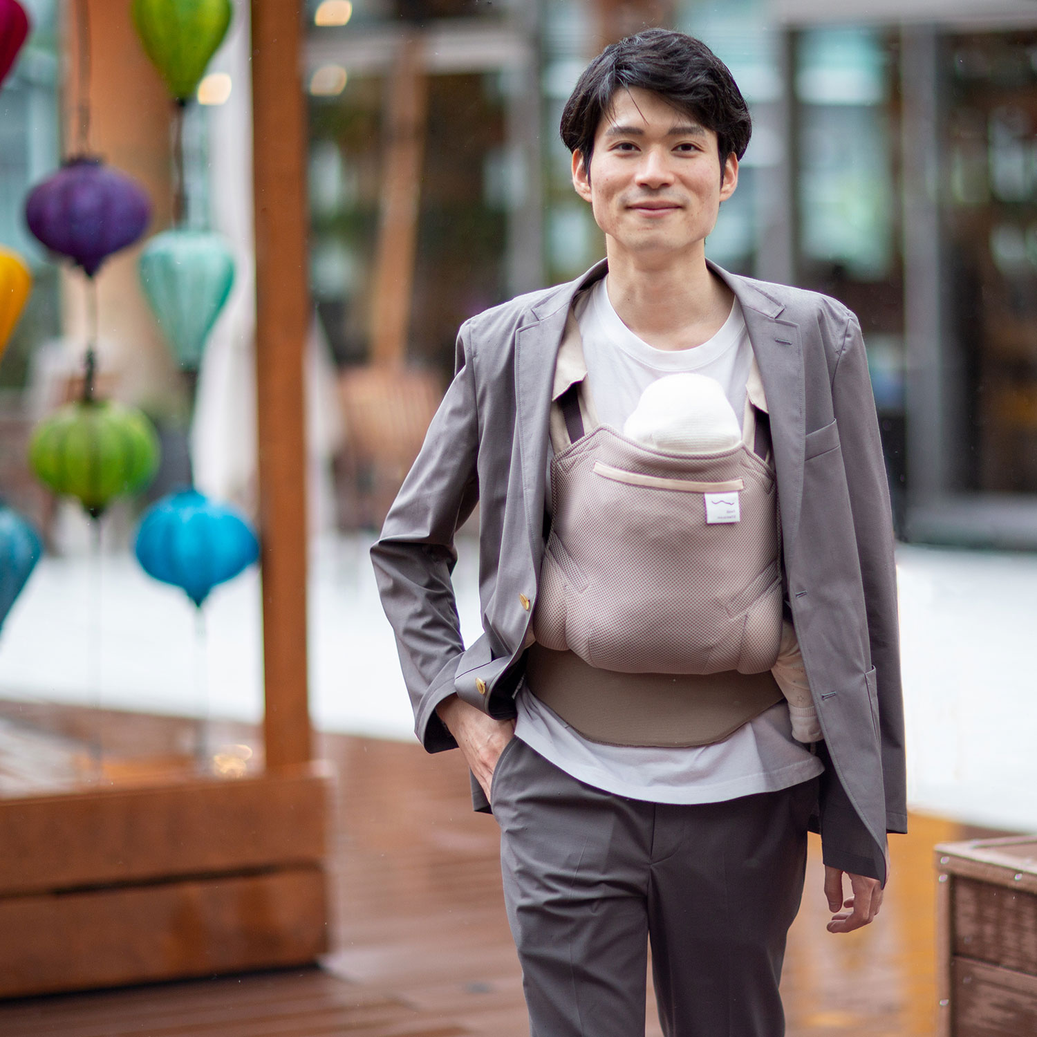 Mesh-LatteBeige|おしゃれで機能的な抱っこ紐・おんぶ紐[sun&beach