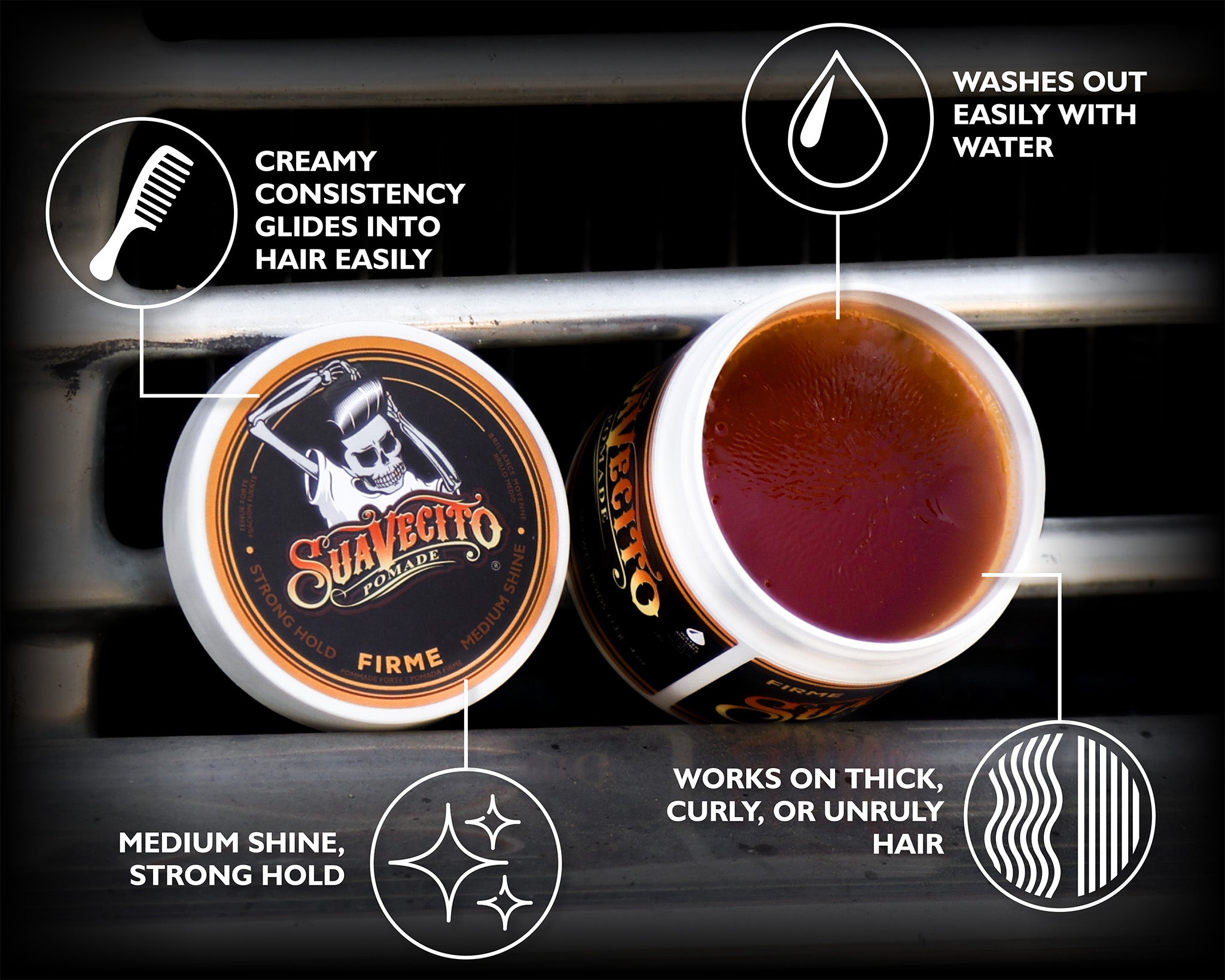 Suavecito Pomade Firme (Strong) Hold Pomade - Water Based Pomade