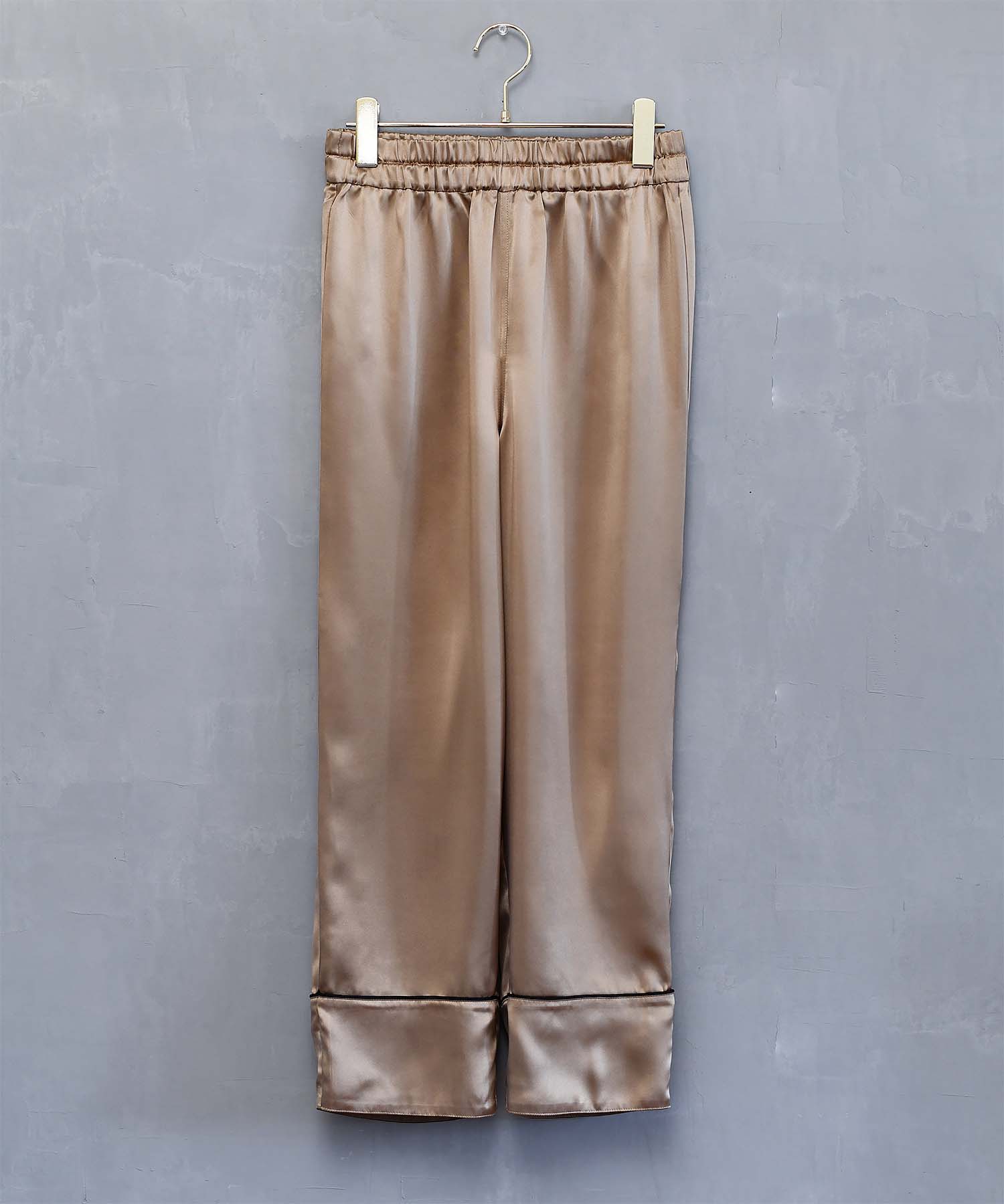 シルクパジャマ 日本製【レディース 長袖上下セット】サテン/ベージュ