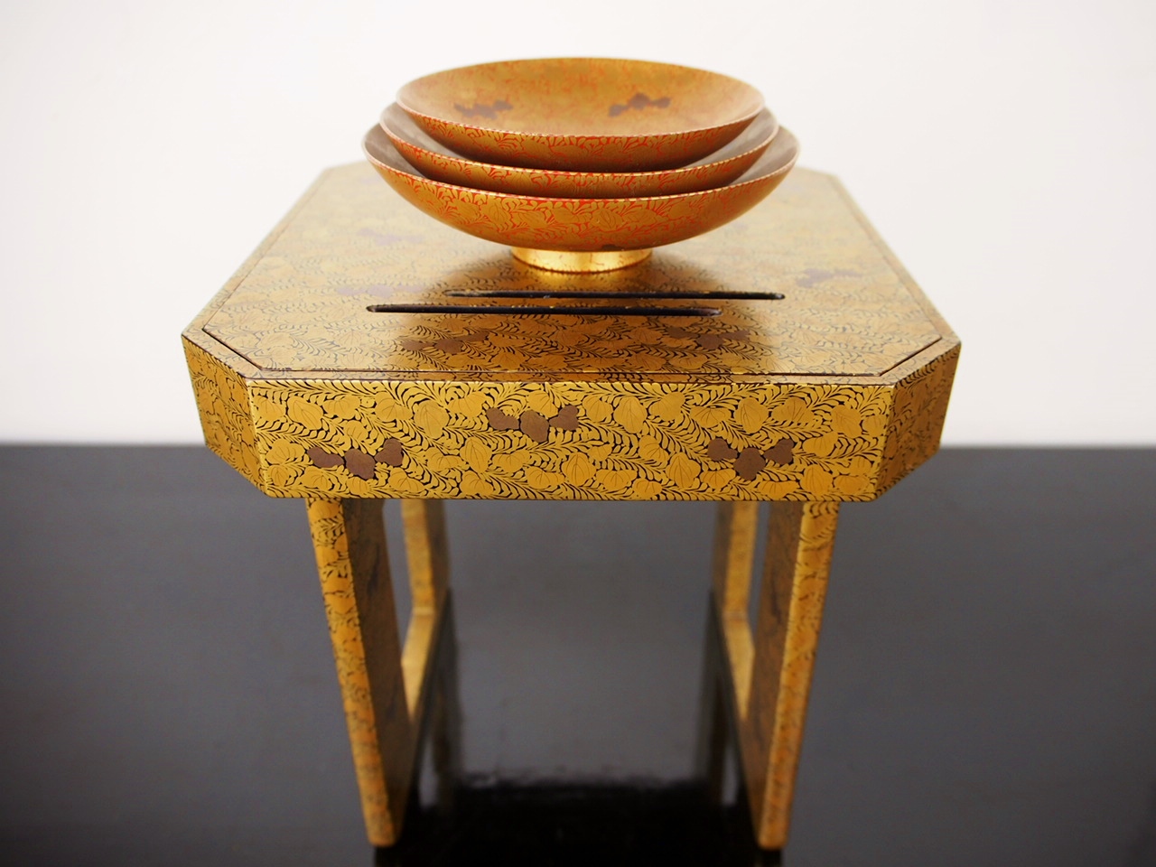 骨董水妖｜繁艸蒔絵三組盃・盃台