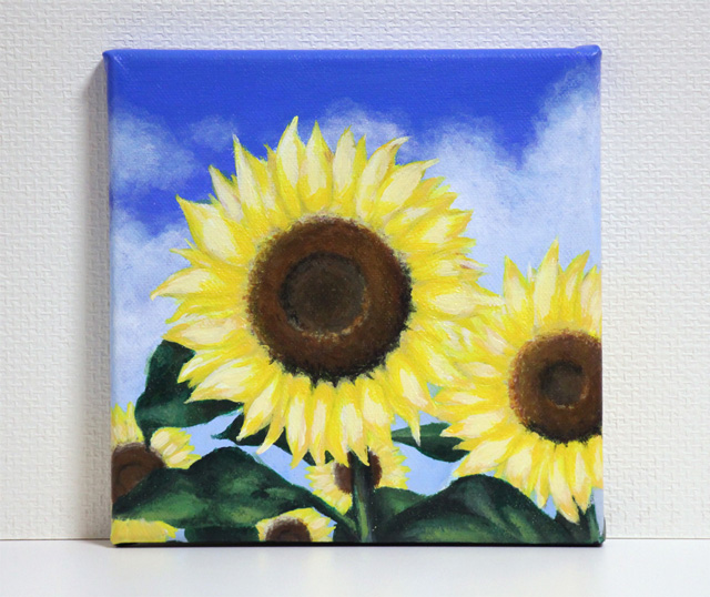 青空とひまわり」をアクリル絵の具で描きました ｜ 毎日水彩画