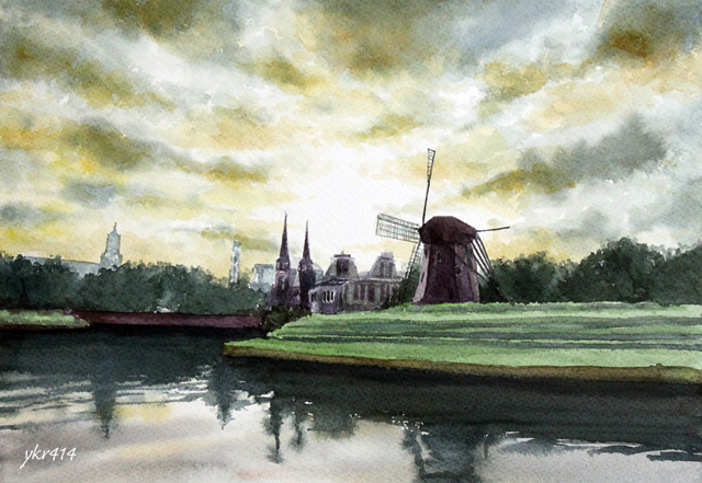 公園の水辺の風景」を水彩で描く ｜ 毎日水彩画