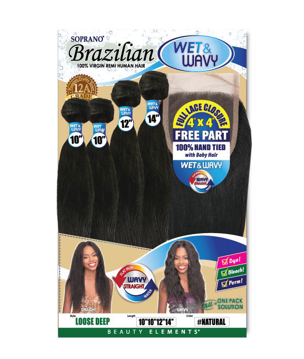Bijoux Hair Soprano Brazilian Wet & Wavy 4 bundles + 4x4 Closure