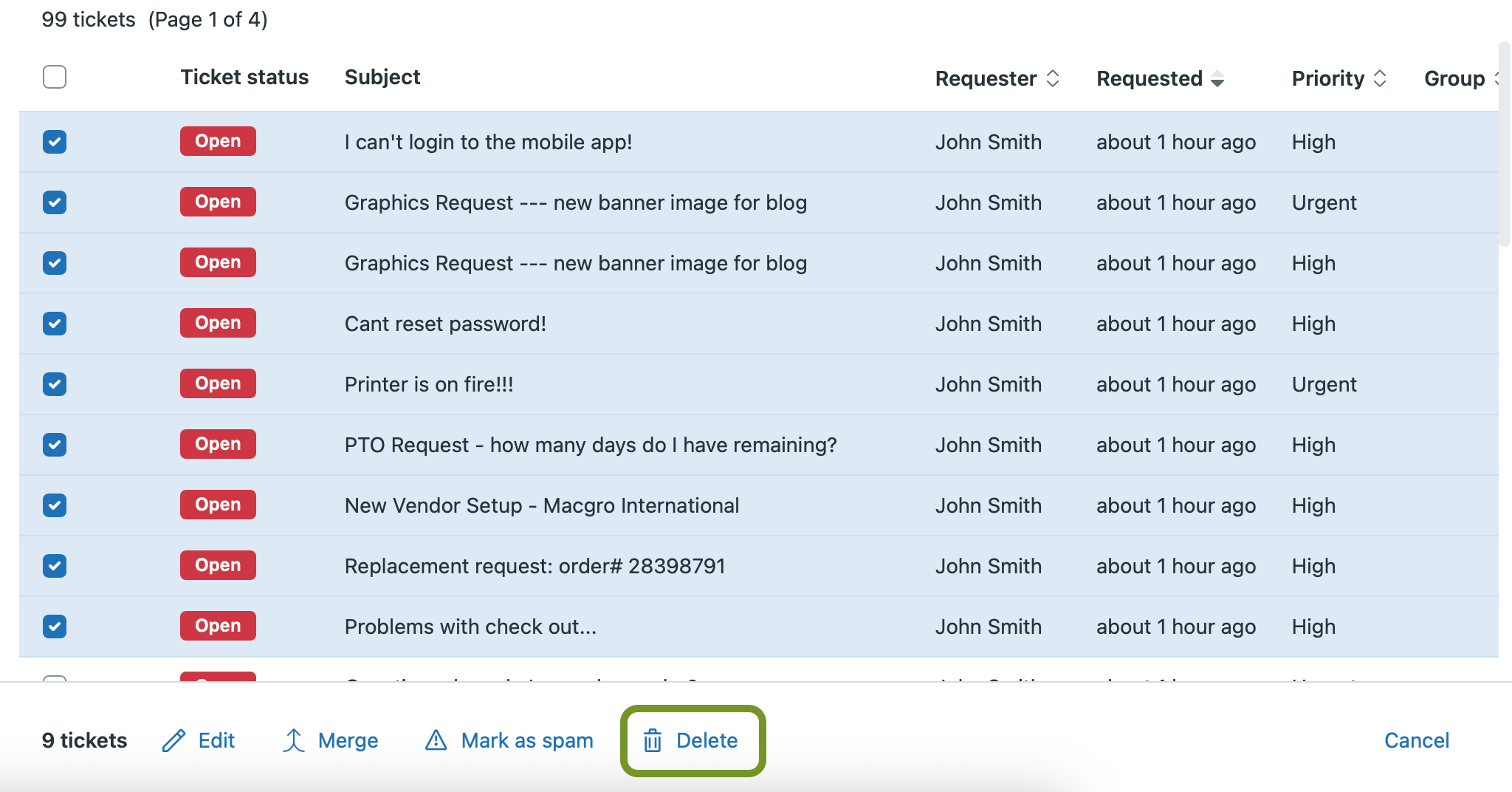 Zendeskのスパムチケットを一括で削除するにはどうすればよいですか