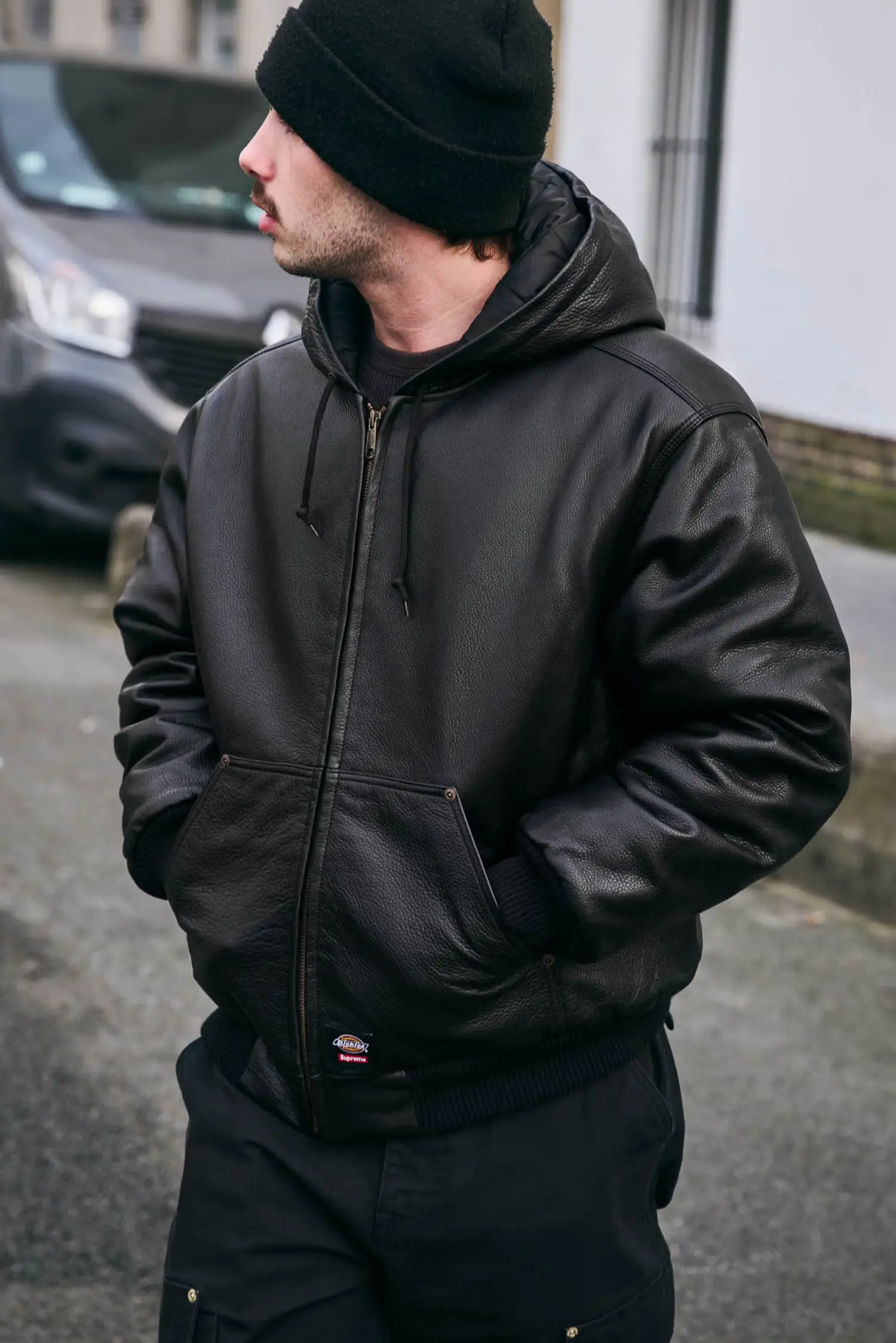 Supreme®/Dickies® Hooded Leather Work Jacket | Supreme 24fw