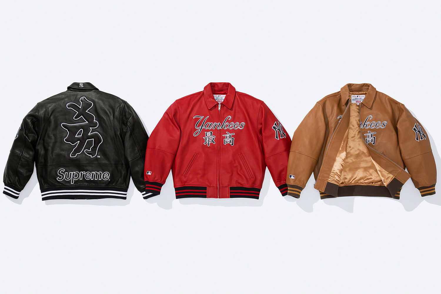Supreme®/New York Yankees™ Kanji Leather Varsity Jacket | Supreme 22fw