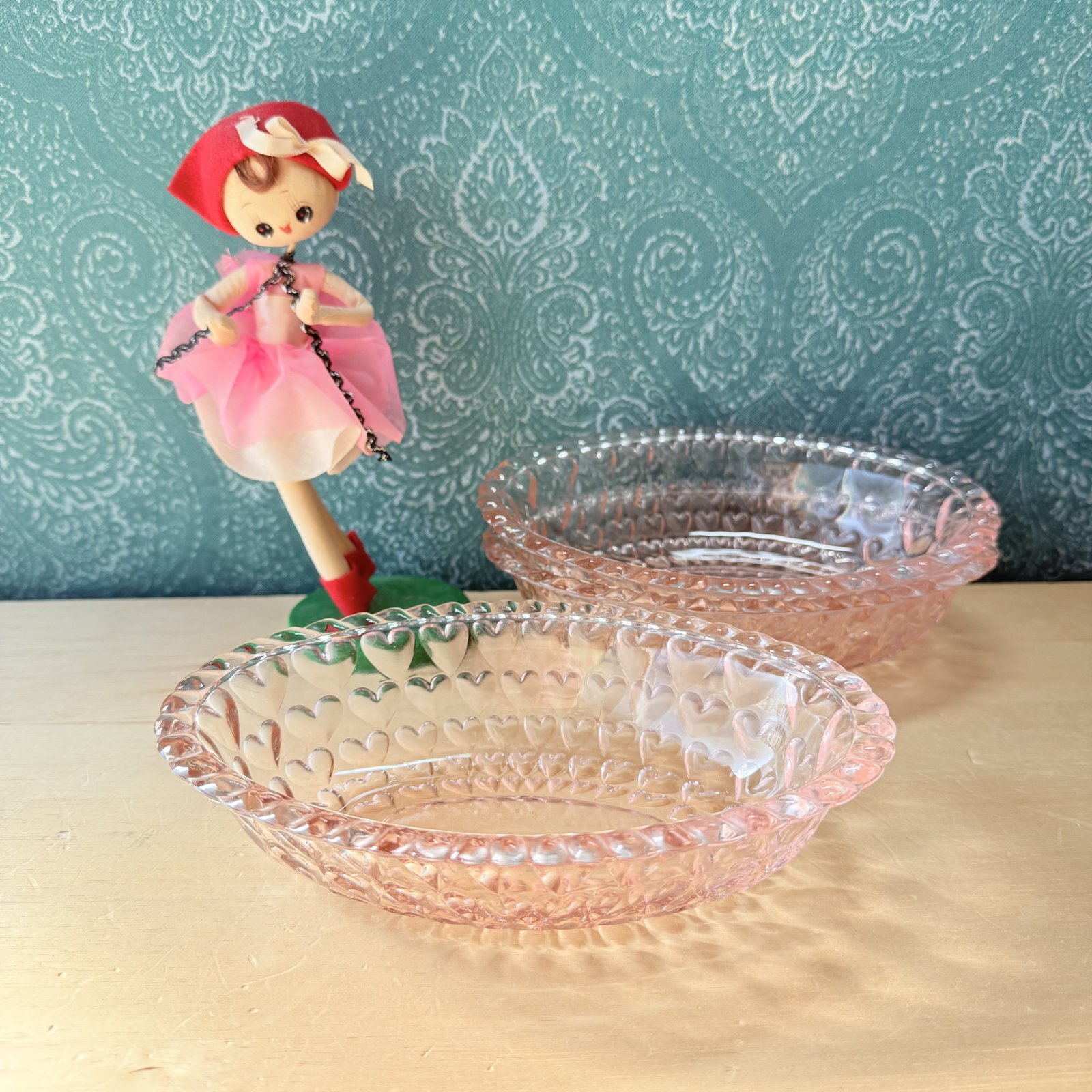 TOYO 東洋ガラス シャンゼリーゼ 楕円深皿 ハート ピンク ガラス器