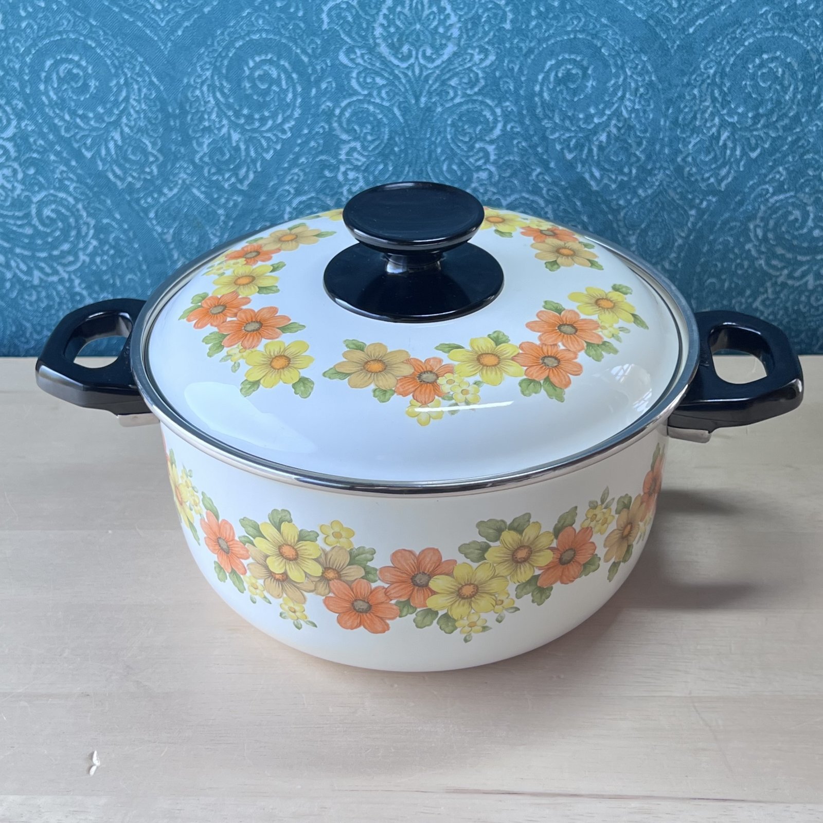 NORITAKE ノリタケホーロー鍋 オレンジ花柄 両手鍋 各サイズ