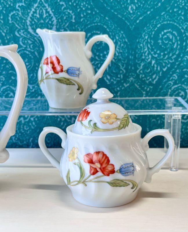 レトロ ティーポット ミルクピッチャー シュガーポットのセット 花柄 KF207