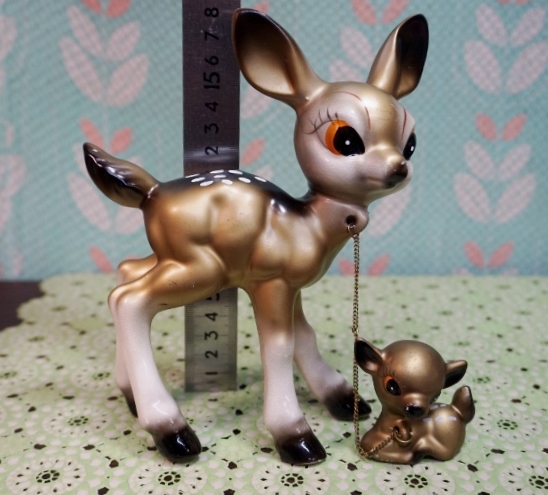 陶器置物 バンビ親子 陶器製 OM651